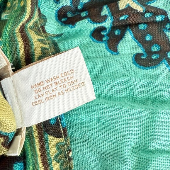 Chicos Peacock Paisley Print Scarf Oblong Eyelash Fringe Summer Spring Turquoise - Picture 10 of 14